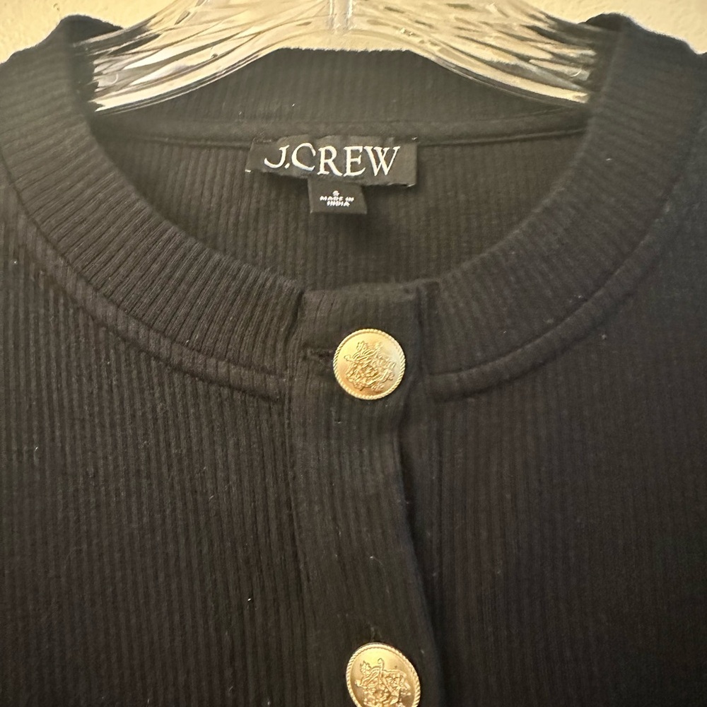 J. Crew Black Cardigan Ribbed Knit Top